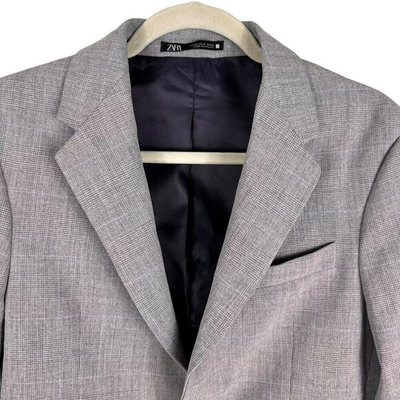 ZARA Men’s Grey Blue Plaint Suit Blazer Relaxed‎ Fit  Jacket 36 - Picture 2 of 12